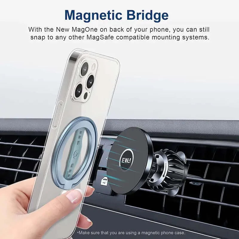 Ewa The New Magone (Upgrade) Compatible with MagSafe Phone Grip Stand with Silicone Finger Strap, Removable Magnetic Ring Holder Kickstand Loop, Only